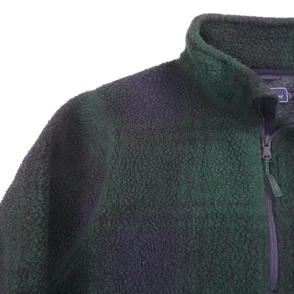 Vineyard Vines Pullover Mens Medium Blackwatch Plaid Sherpa Fleece Half Zip - Picture 6 of 16